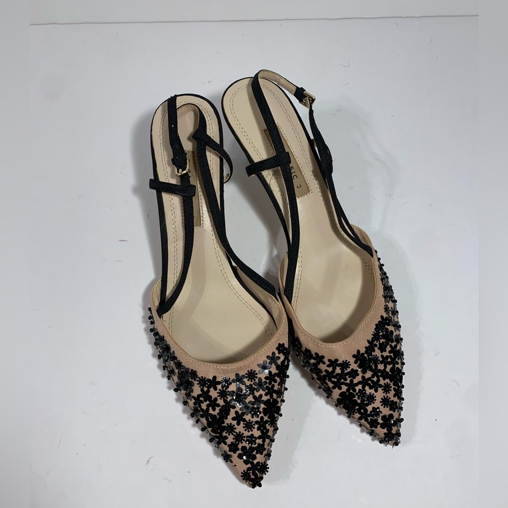 Zara Slingback Kitten Heel Beaded 42 US 11.5